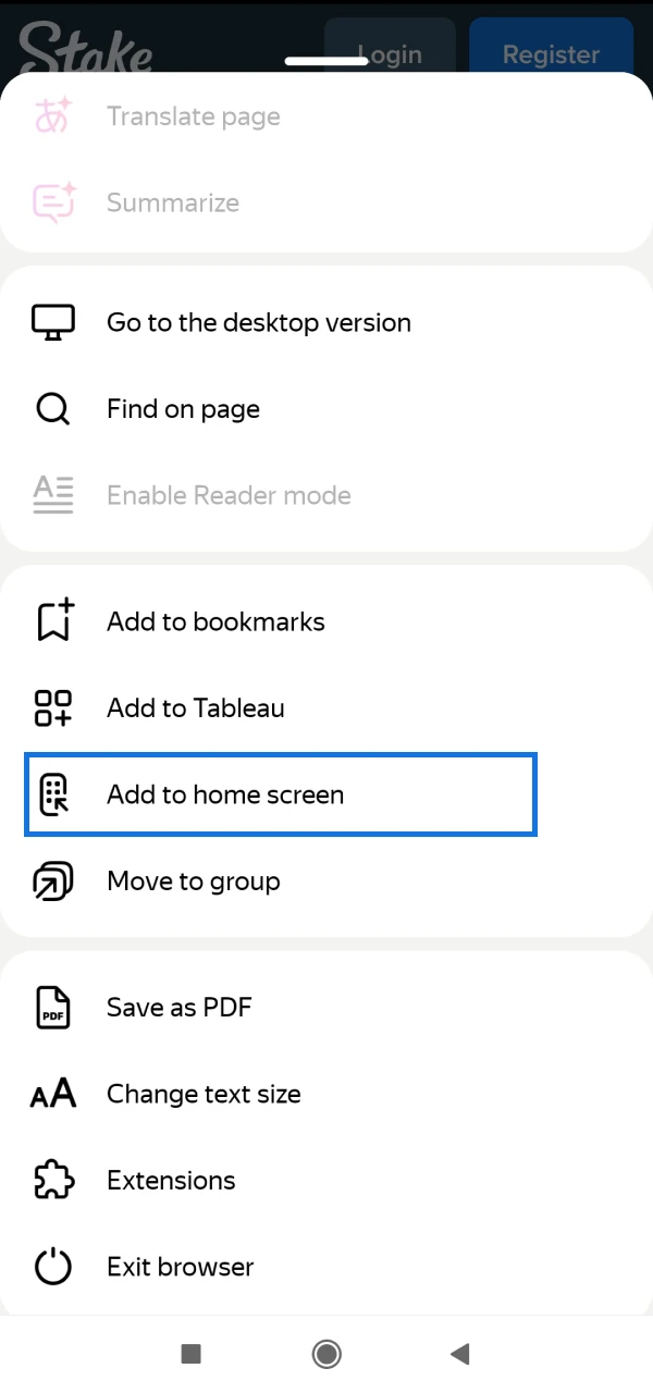 Click the add button to the home screen of your Android device.