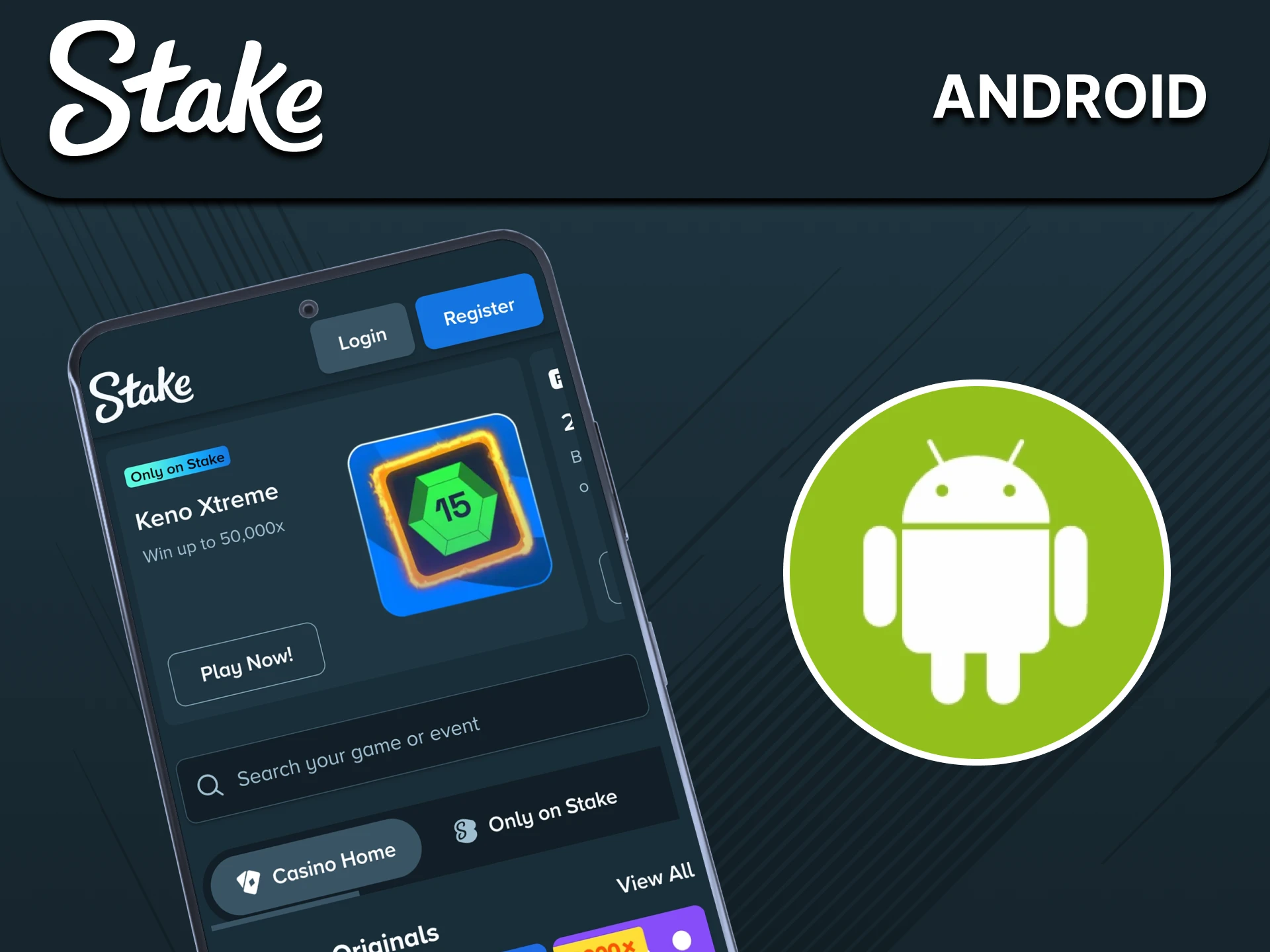 Play casino games with the Stake app for Android.