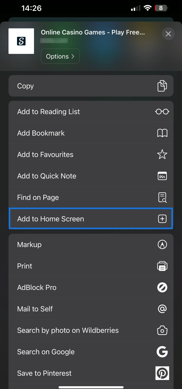 Open the menu and add the Stake app to your iOS device's home screen.
