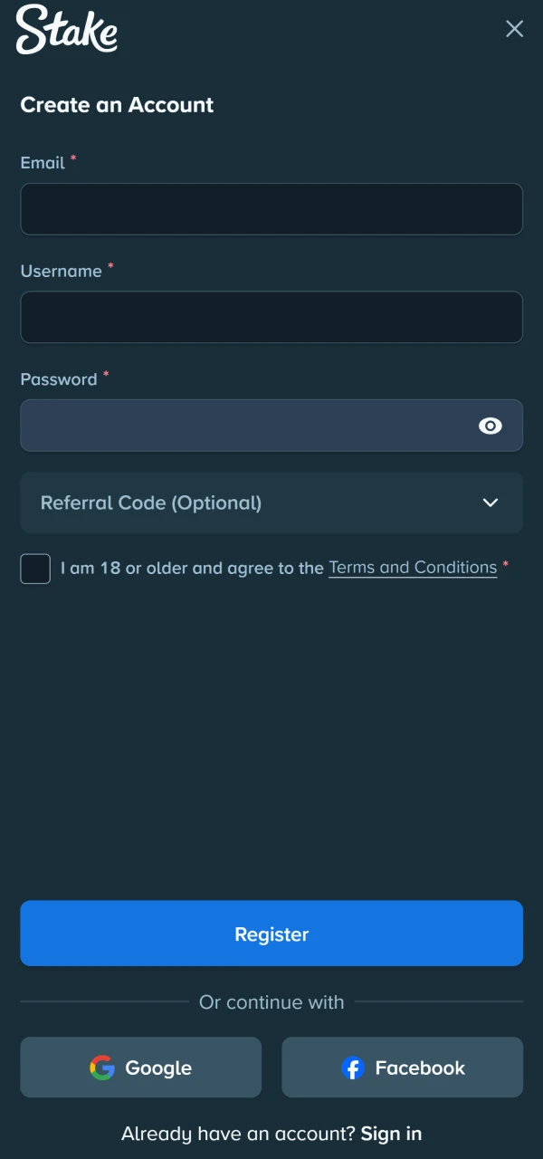 Registration is required in the Stake app.