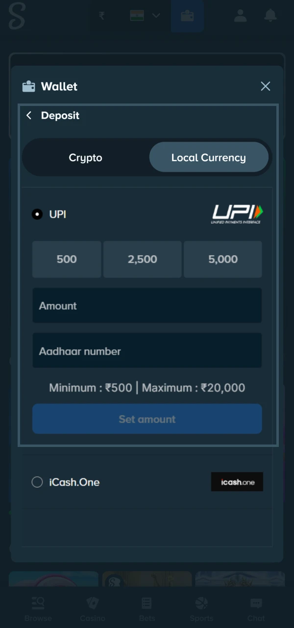 Make a deposit before you start playing Blackjack at Stake.