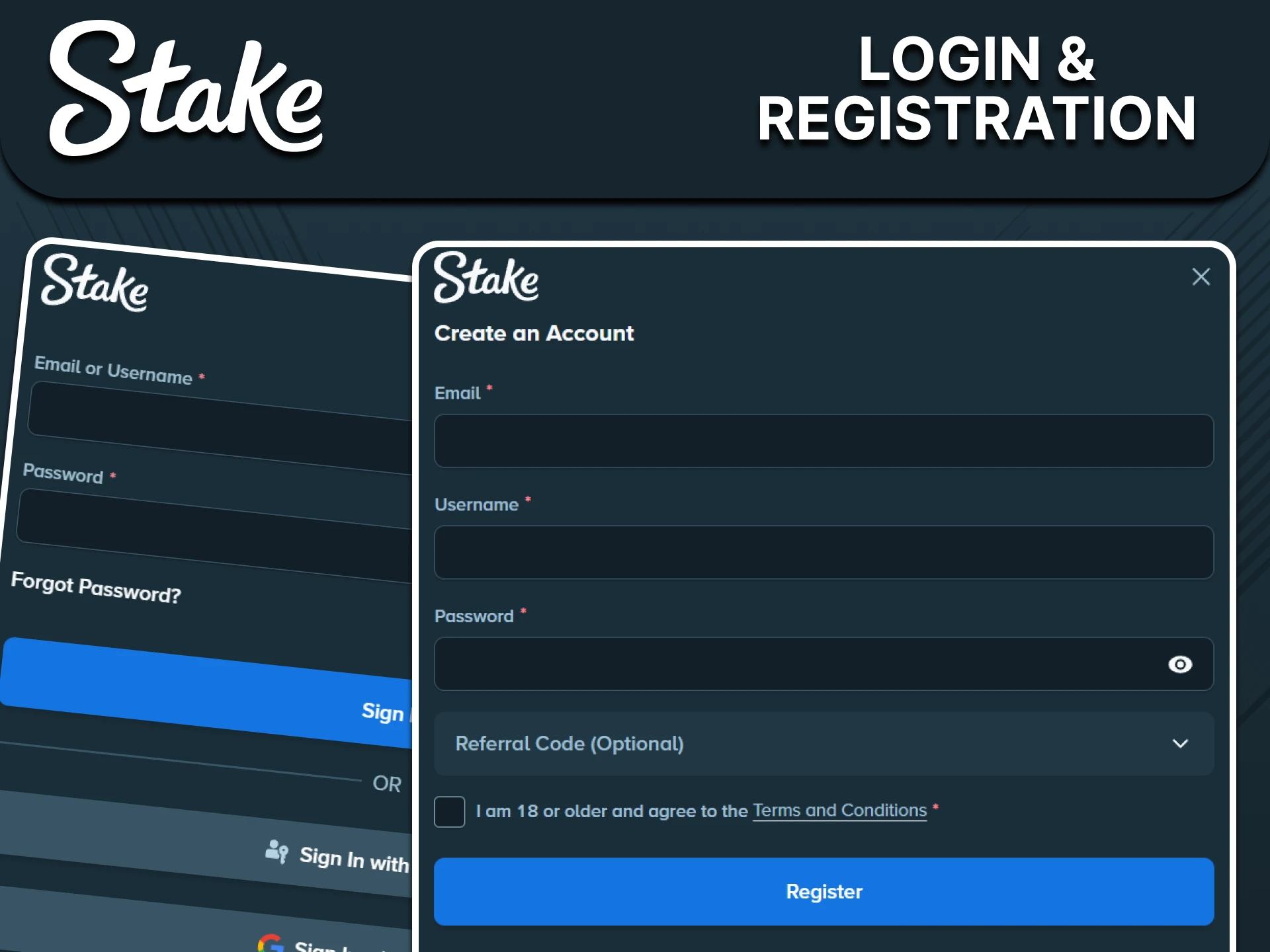 Before playing at the casino, please register on Stake.