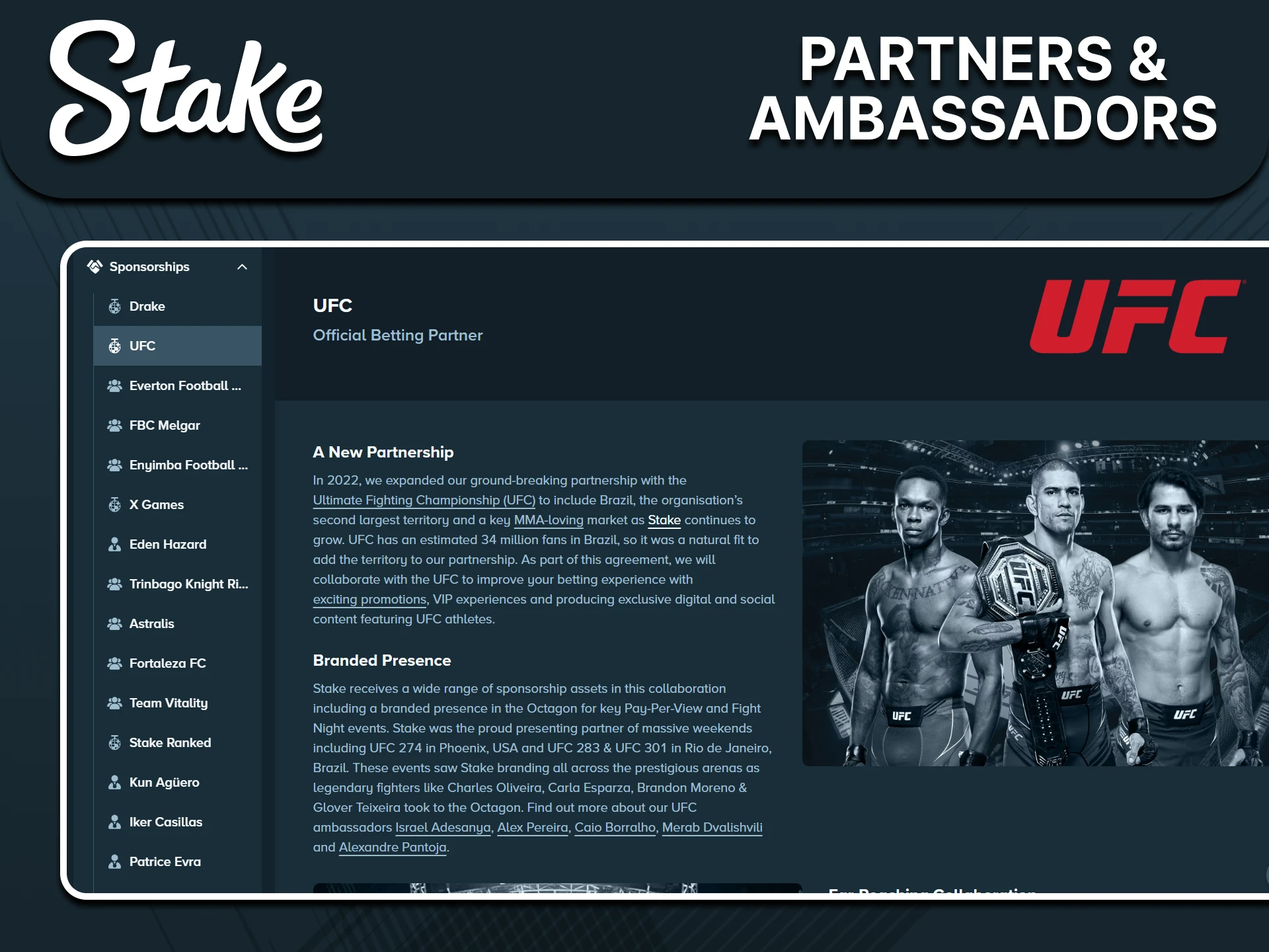 We will tell you about the Stake website partners.