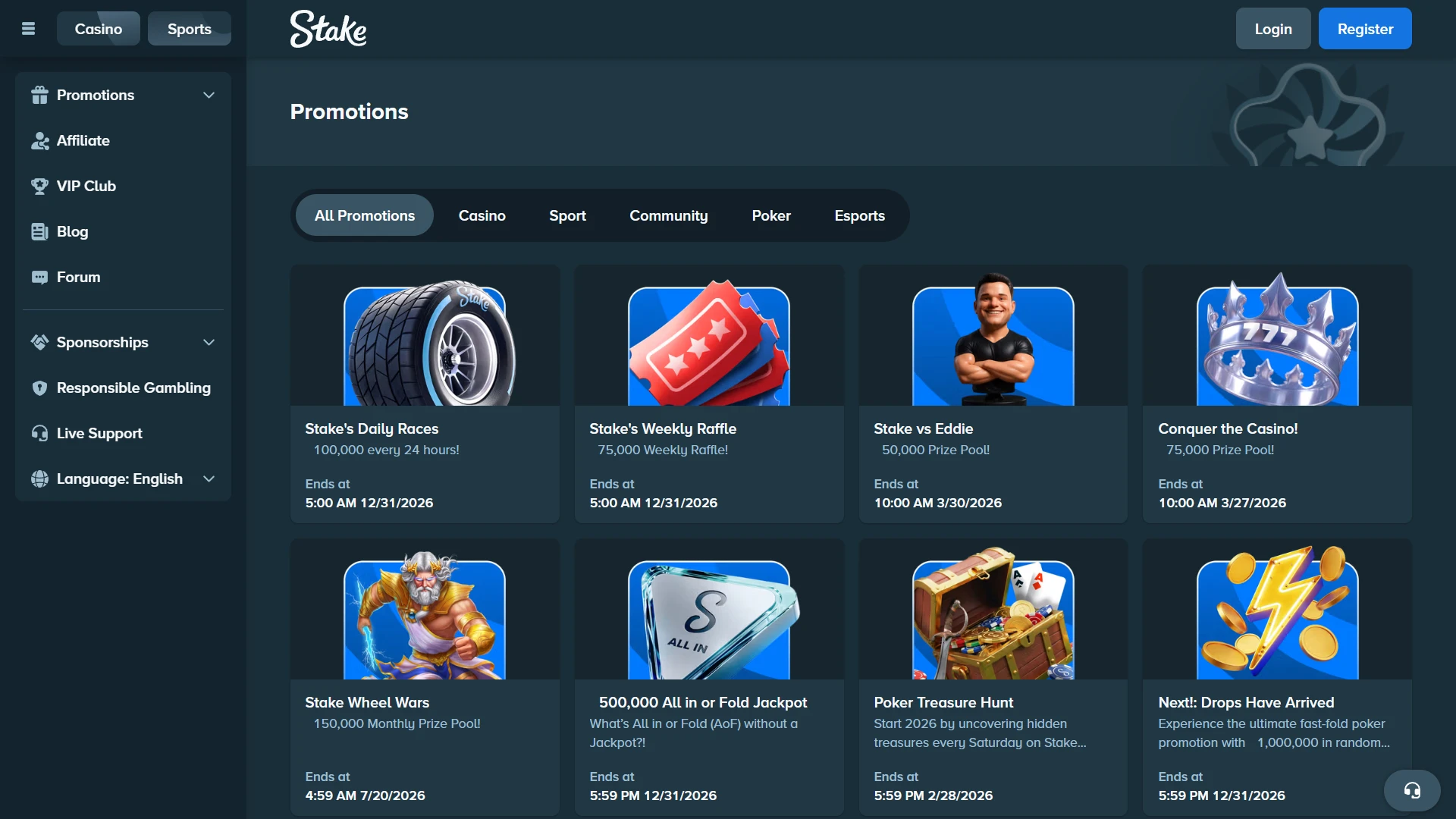 A wide selection of bonuses awaits the game on the Stake website.