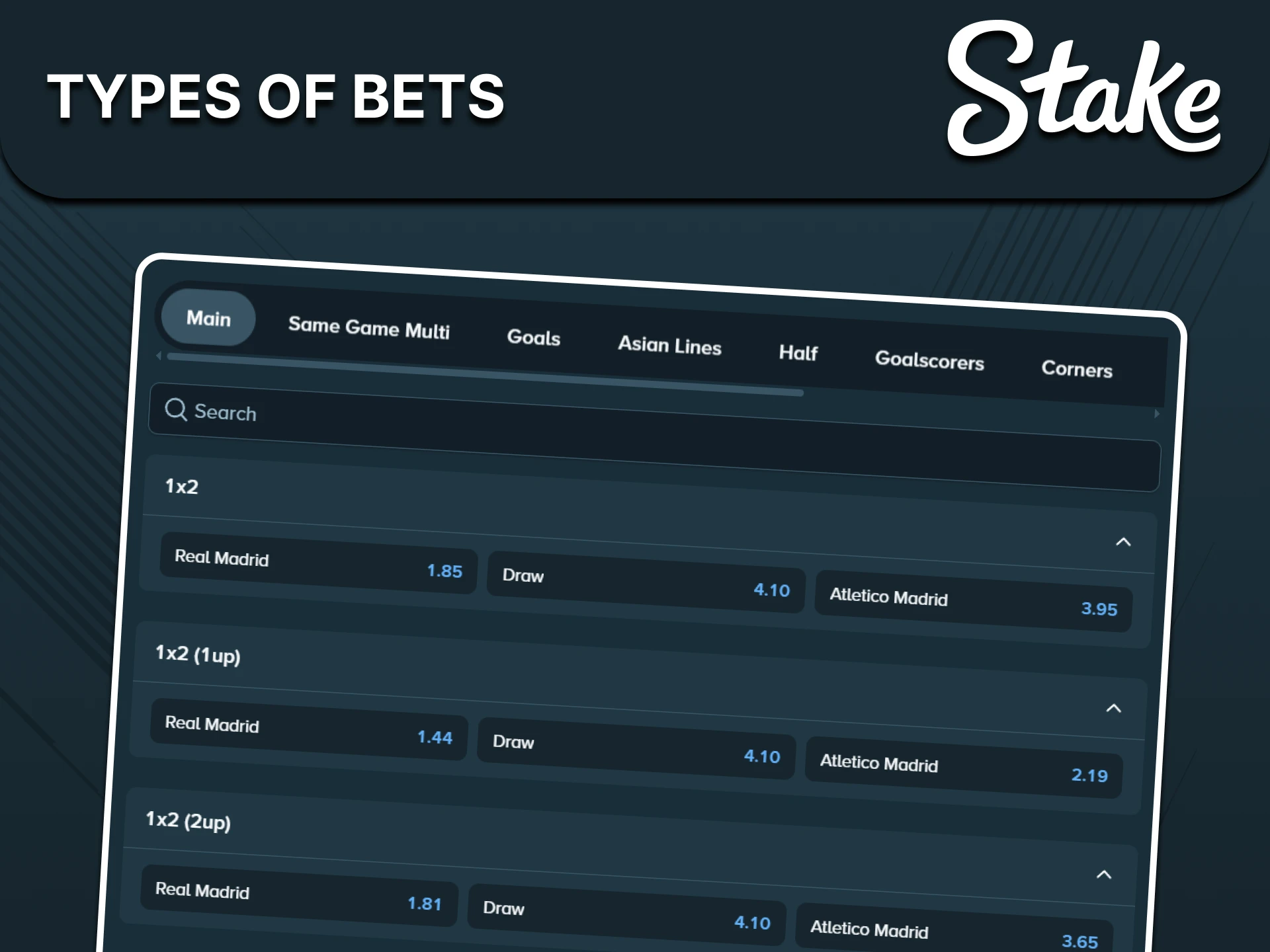 Choose the best sports bet at Stake.
