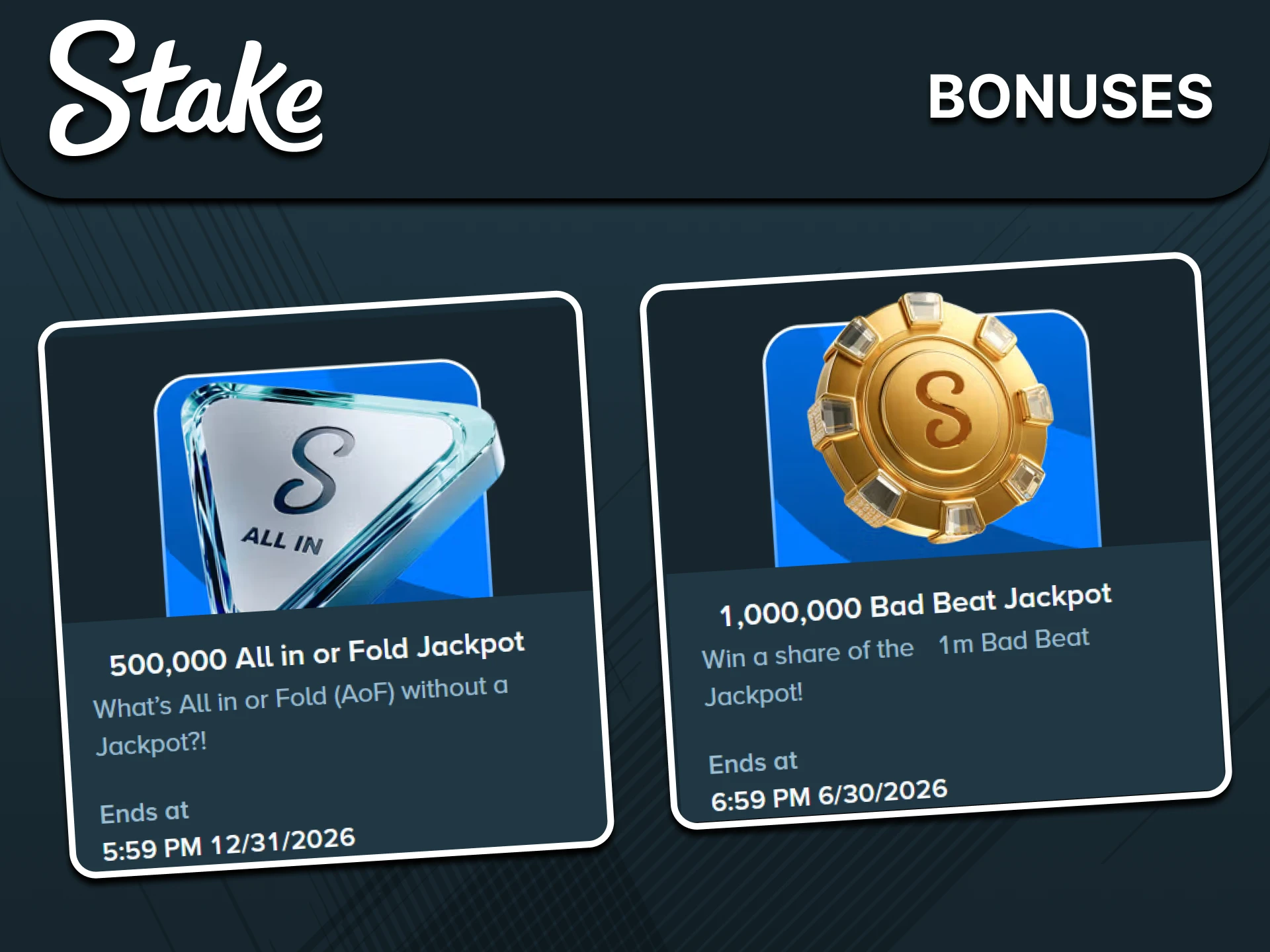 Stake gives bonuses for Poker.