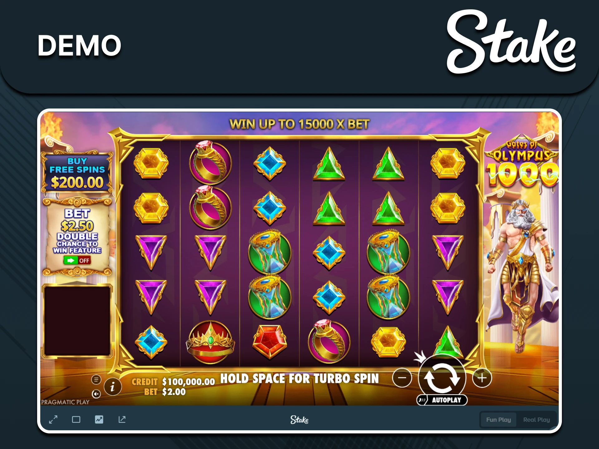 Practice with demo versions of Slot games on Stake.