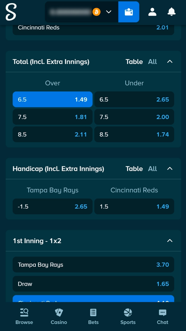 Picking specific baseball betting markets on Stake.