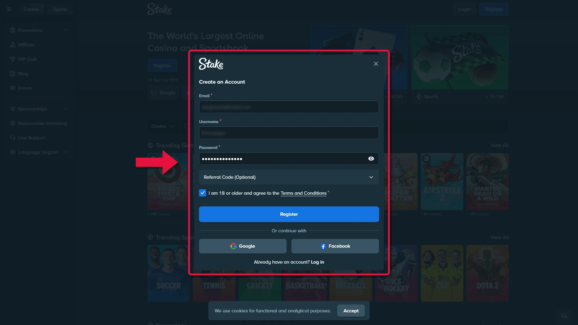 Create your account to start betting on e-sports at Stake today.