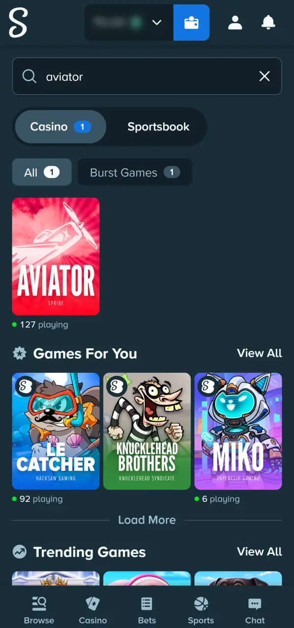 Open the game category to load the high-speed Stake Aviator interface.