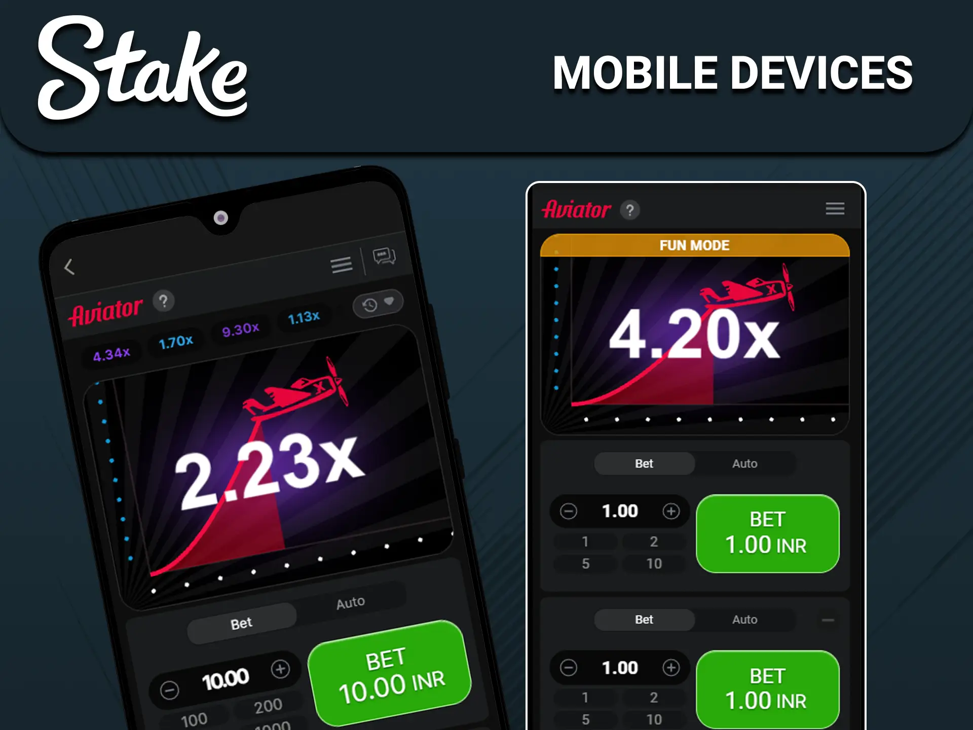 Play the mobile version of the Stake Aviator game on any smartphone.
