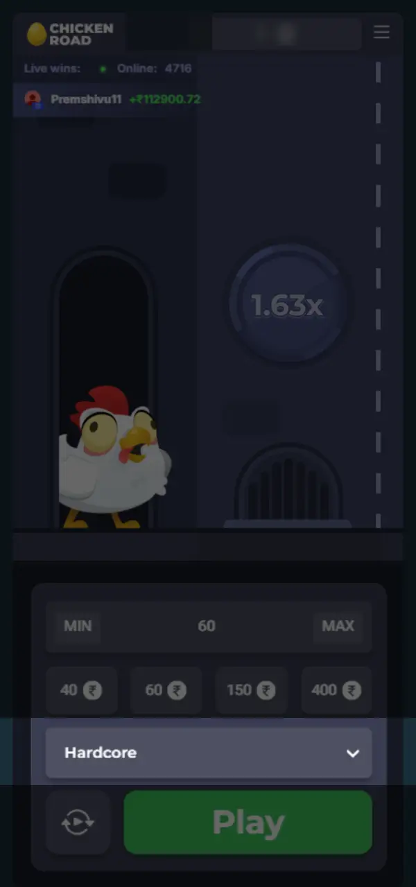 Select your layout configuration on the active Stake Chicken Road board.
